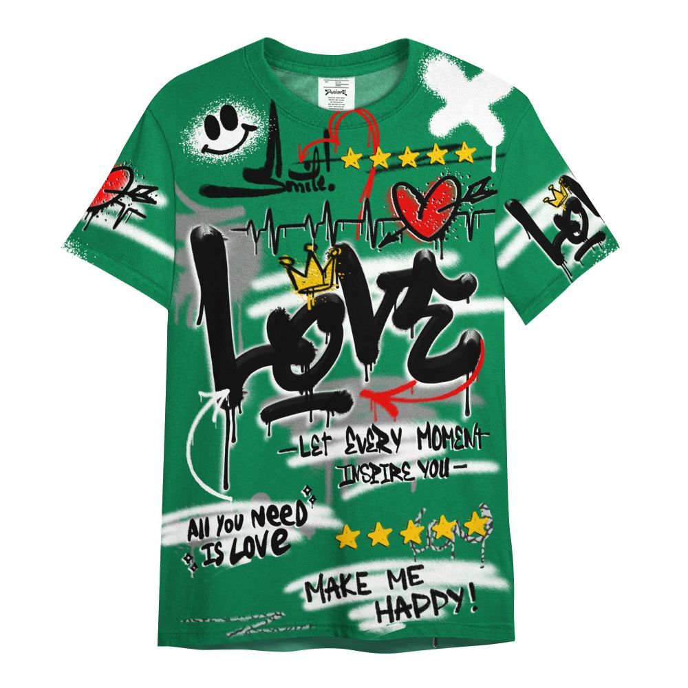 Shirt To Match Pine Green 3s - Happy Love Beats Graffiti Streetwear All Over Print