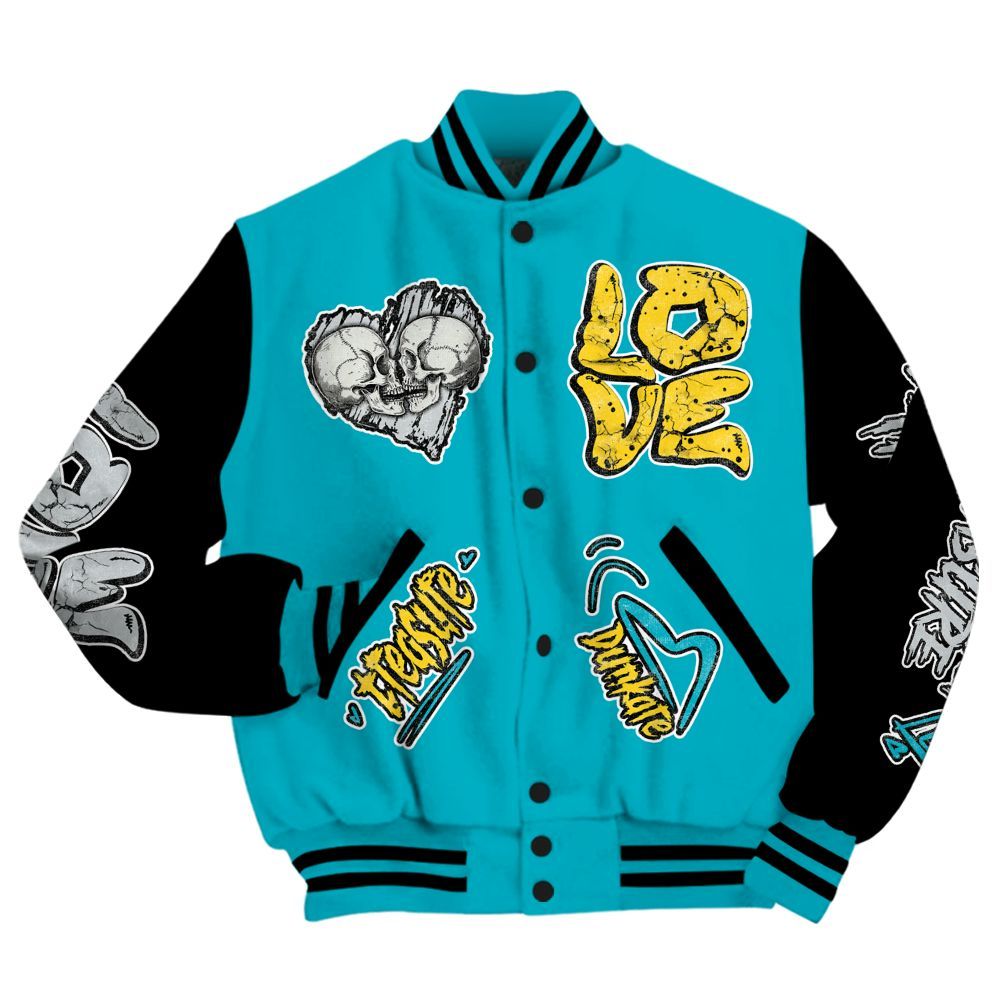 Varsity Jacket To Match Retro Aqua 5s - Skull Love All Over Print