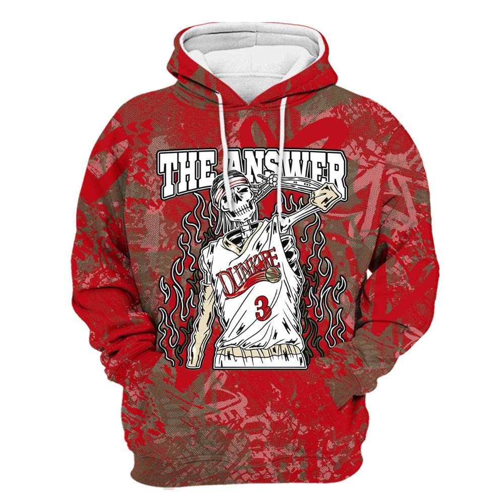 Hoodie To Match Low OG Medium Olive 1s - Allen Answer Skeleton Heart All Over Print