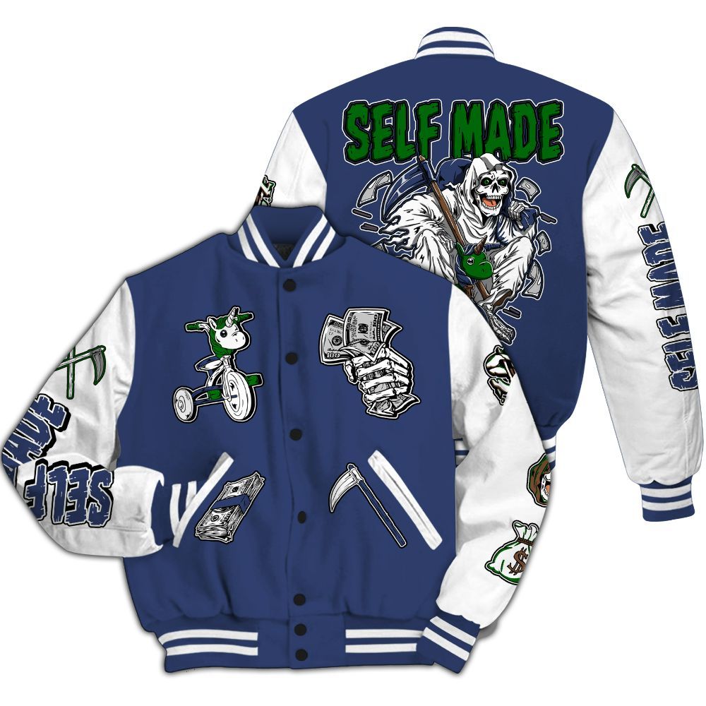 Varsity Jacket To Match Midnight Navy 13s - Self Make Skeleton All Over Print