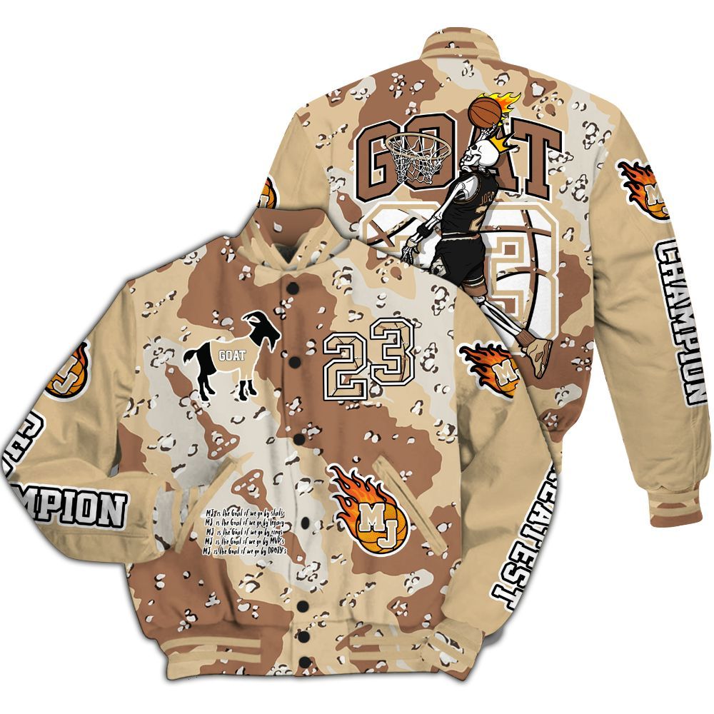 Varsity Jacket To Match Desert Camo 3s - 23 G.0.A.T Jump Up Basketball All Over Print