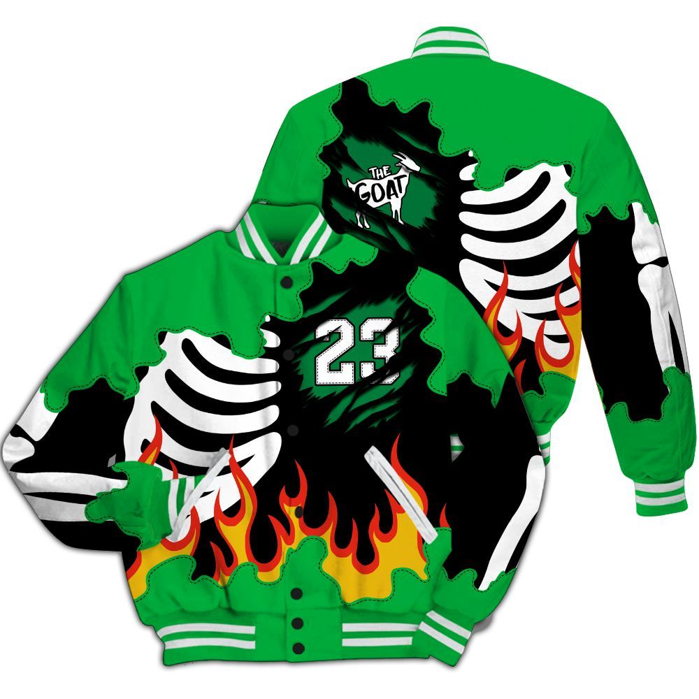 Varsity Jacket To Match Lucky Green 5s - Burning Skeleton 23 G.O.A.T All Over Print