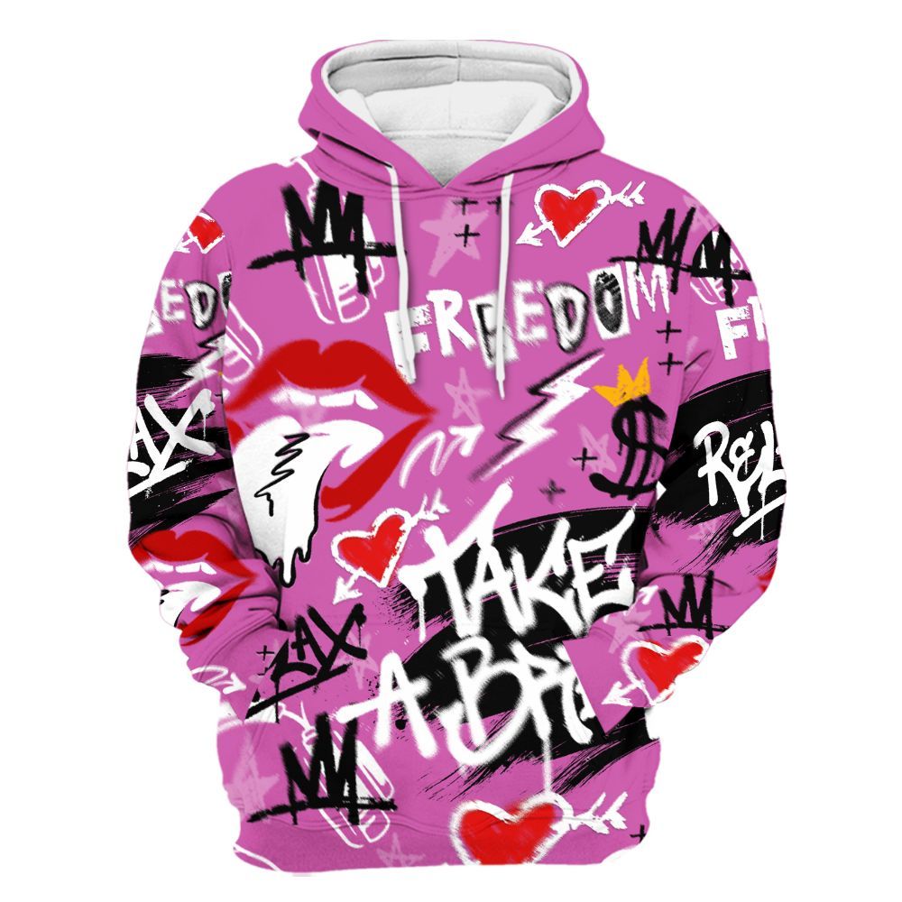 Hoodie To Match Hyper Violet 4s - Take Break Freedom Graffiti Streetwear All Over Print