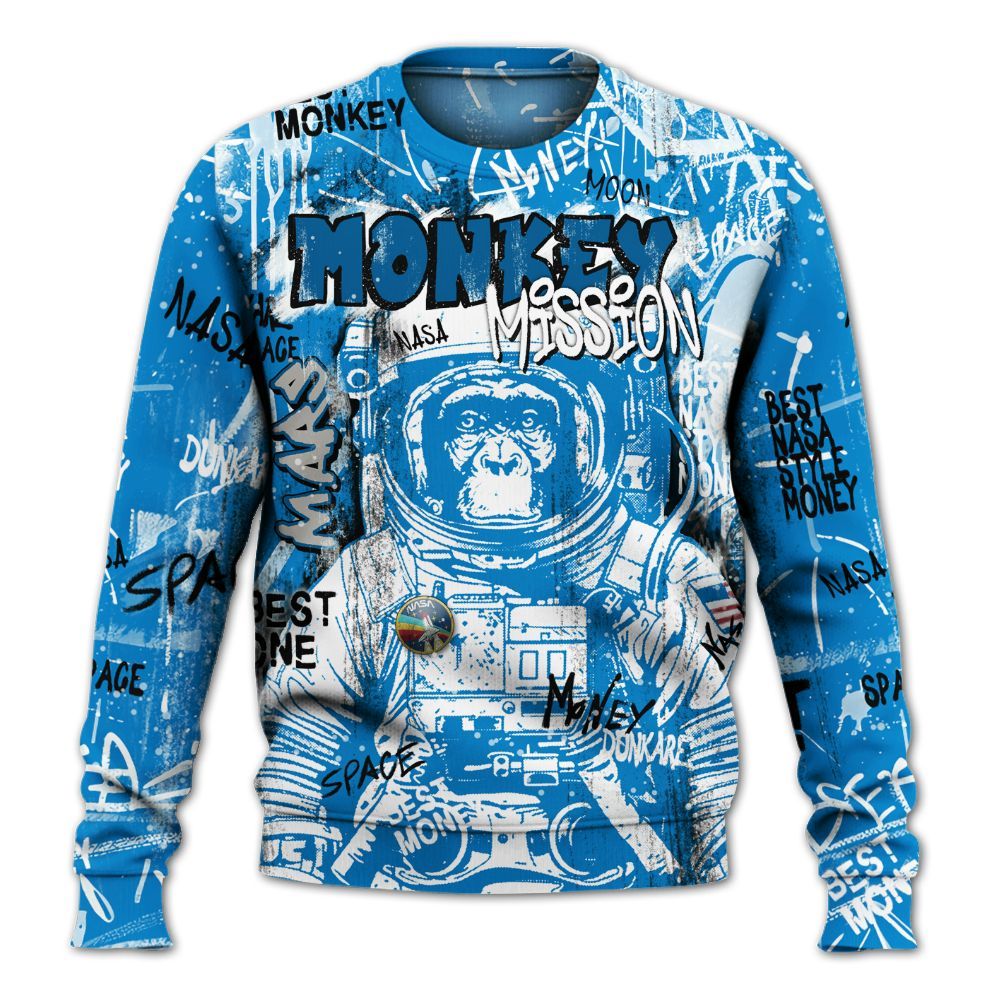 Sweatshirt To Match Industrial Blue 4s - Monkey Misson Space Military Blue 4s All Over Print