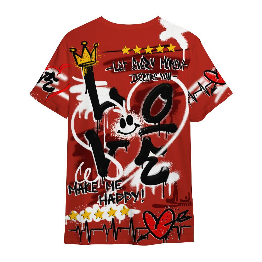Shirt To Match SP Firewood Orange 4s - Happy Love Beats Graffiti Streetwear All Over Print