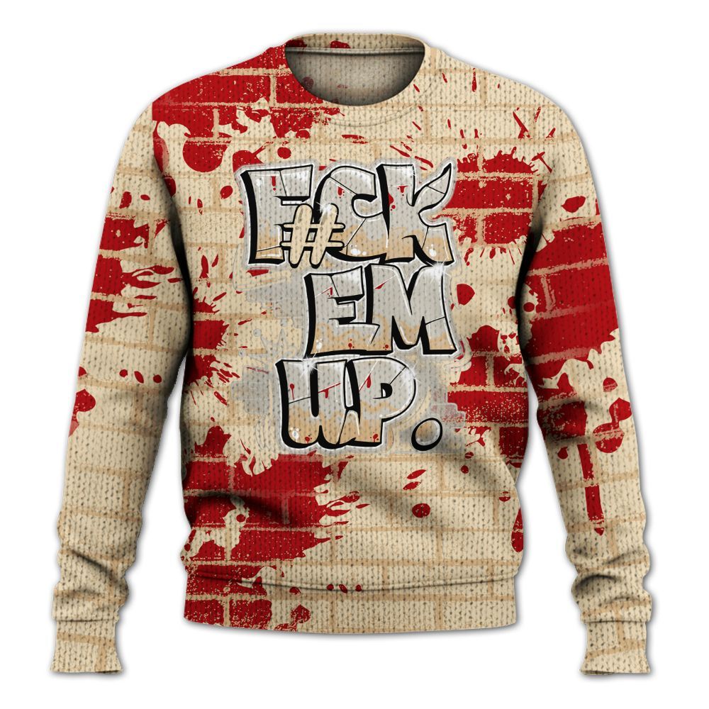 Knitted Sweater To Match Dunk Low Strawberry Waffle - F#ck Em Graphic Brick Art