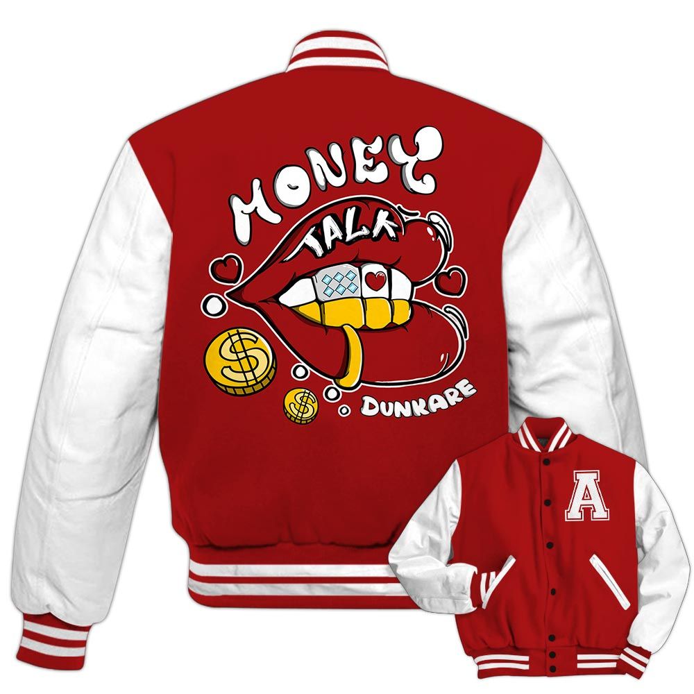 Varsity Jacket To Match Red Taxi 12s - Custom Lips Money Talk Varsity Jacket Outfit 1605 1LGH