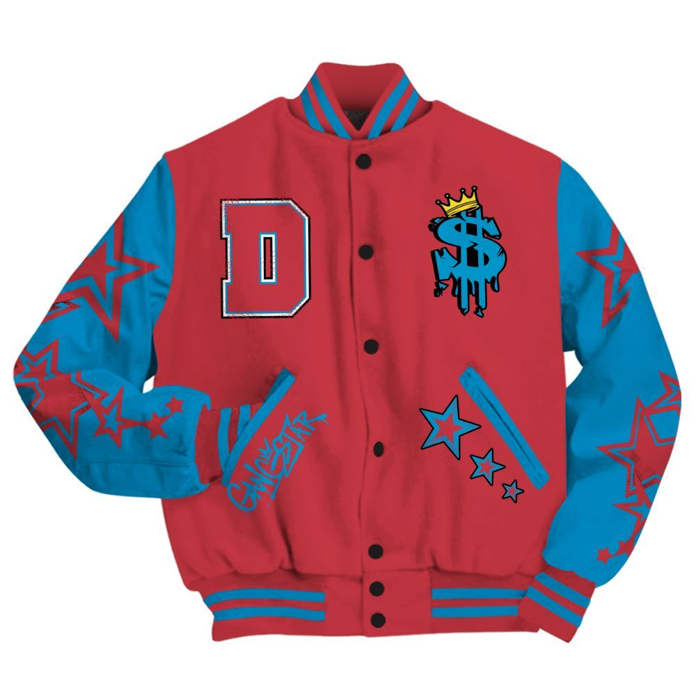 Varsity Jacket To Match High OG University Red Dark Powder Blue 1s - Lucky Money Paid In Full Retro All Over Print