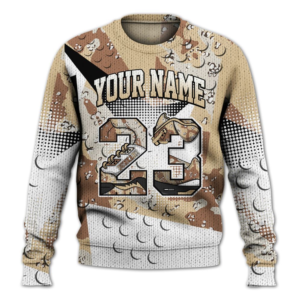Knitted Sweater To Match Desert Camo 3s - Poly Custom Name Number 23 5s