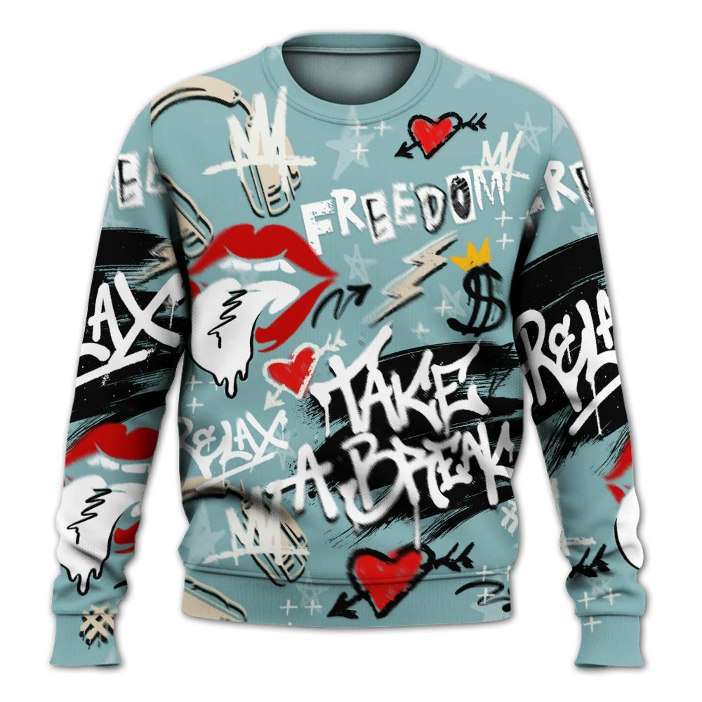 Sweatshirt To Match Dunk Low Glacier Blue Pale Ivory - Take Break Freedom Graffiti Streetwear All Over Print