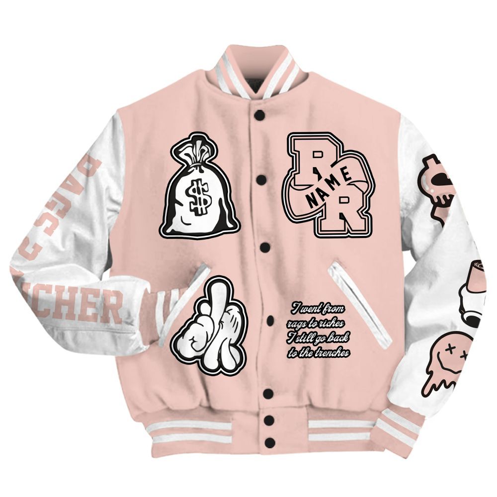 Varsity Jacket To Match Low Legend Pink 11s - Rag 2 Rich Graphic Custom Name All Over Print