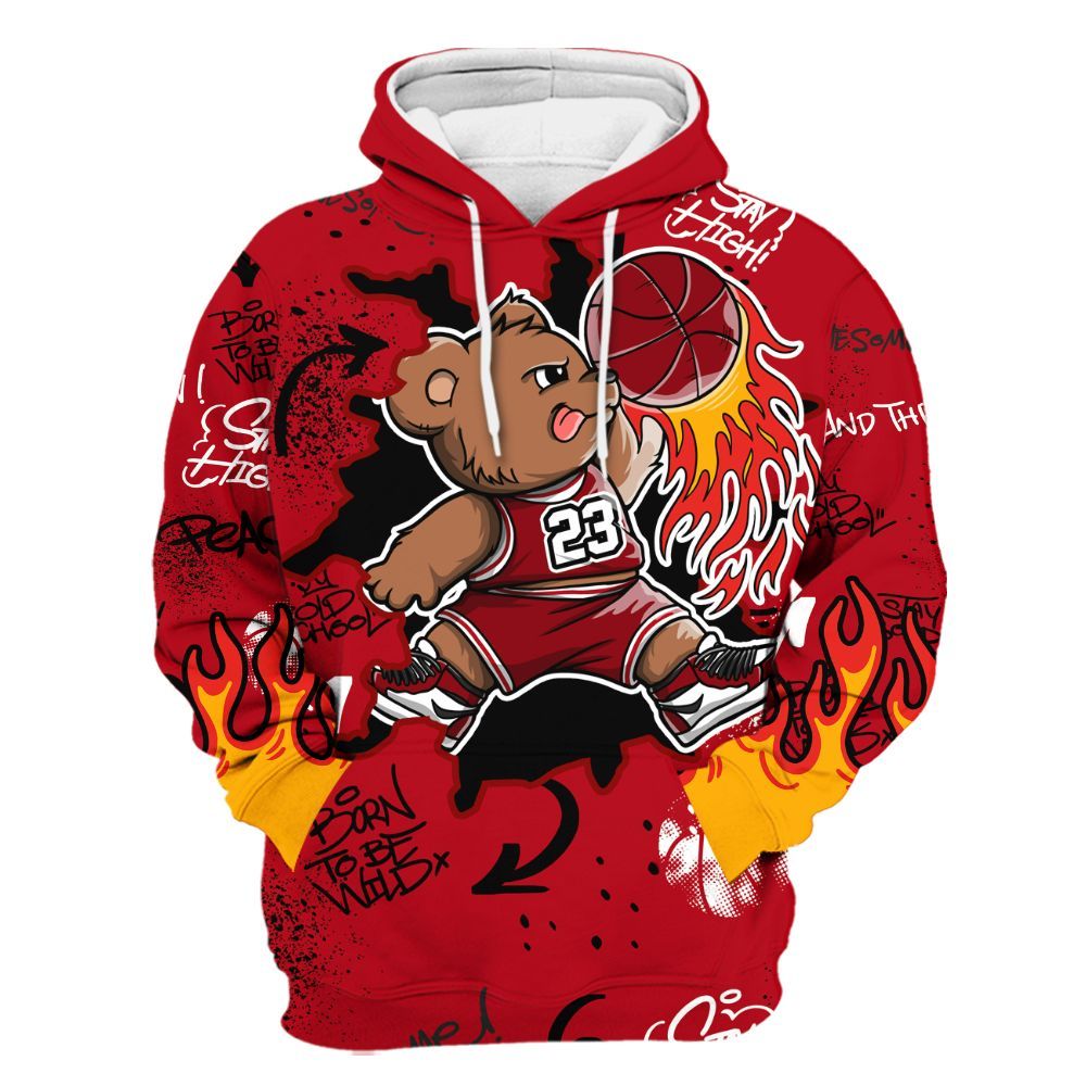 Hoodie To Match Bred Velvet 11s - Number 23 Basketball Bear Custom Name All Over Print