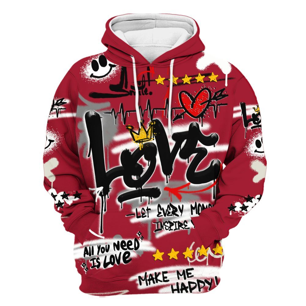 Hoodie To Match High OG Black Toe Reimagined 1s - Happy Love Beats Graffiti Streetwear All Over Print