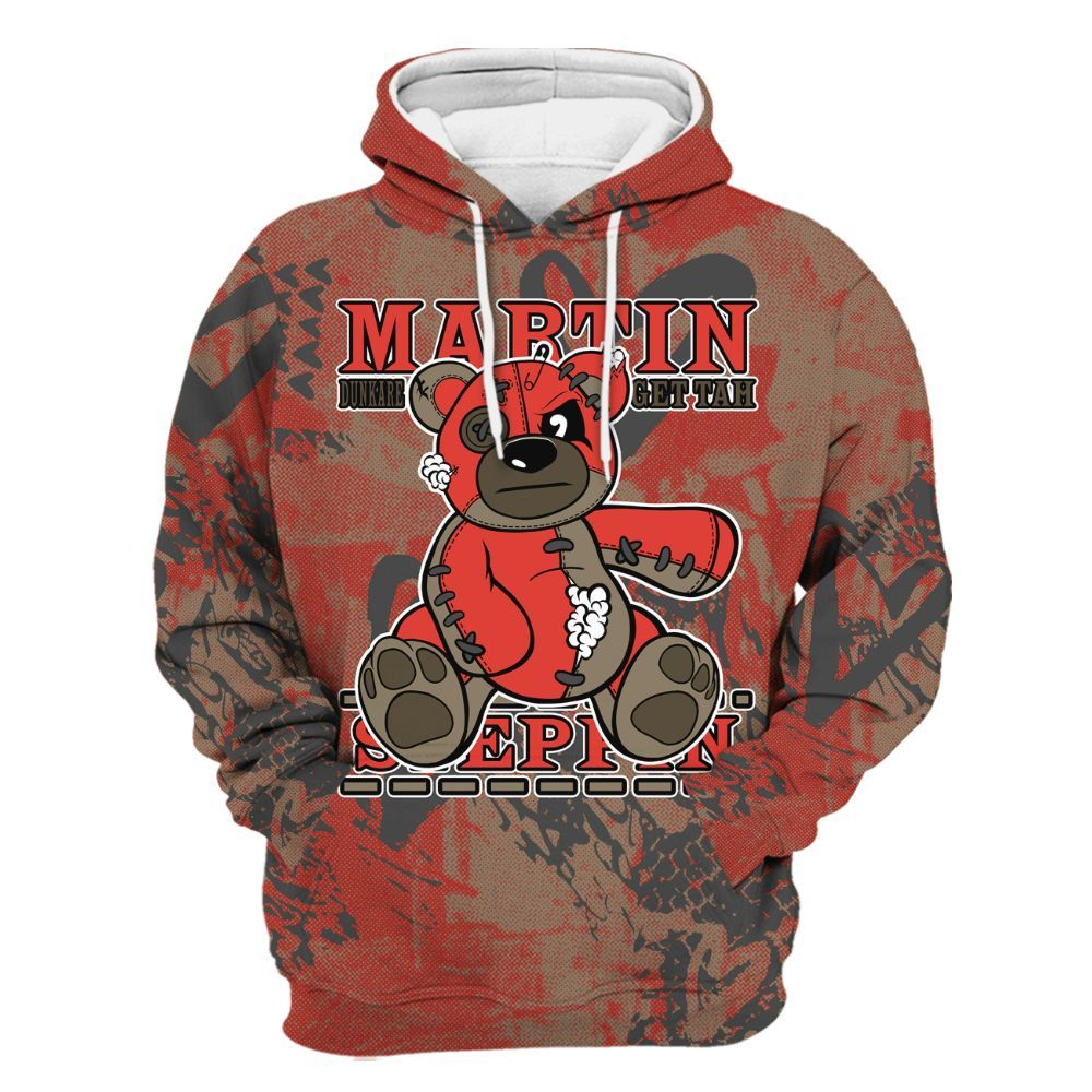 Hoodie To Match Olive 9s - Tah Steppin Bear Heart Grunge All Over Print