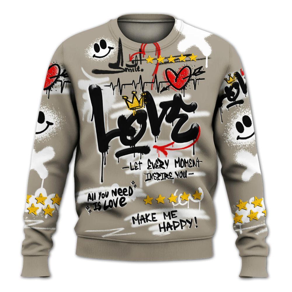 Sweatshirt To Match High OG Khaki 1s - Happy Love Beats Graffiti Streetwear All Over Print