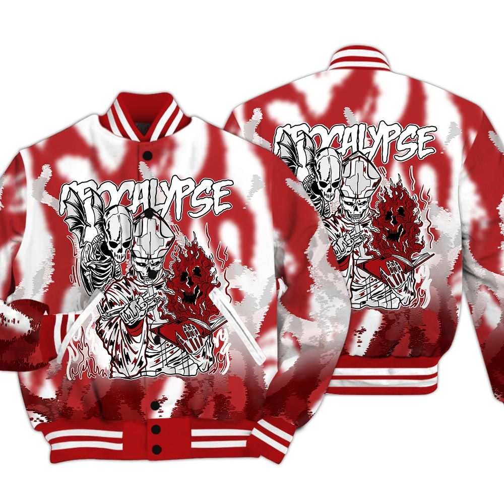 Varsity Jacket To Match Red Taxi 12s - Apocalypse Skeleton Burn Varsity Jacket Unisex