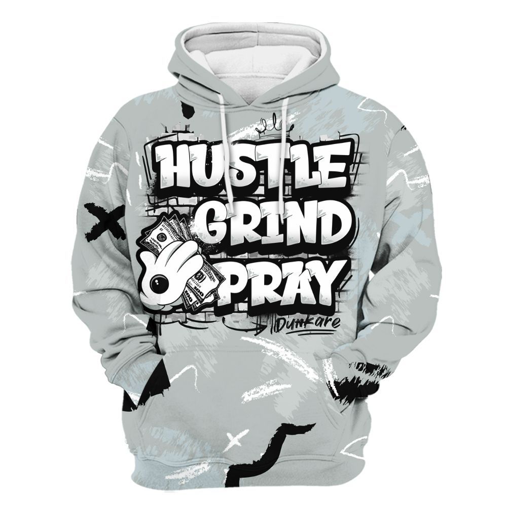 Hoodie To Match Black Wolf Grey 12s - Hustle Grind Pray Graphic Street Style All Over Print