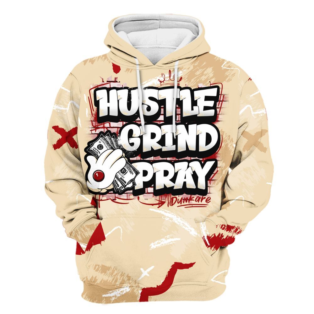 Hoodie To Match Dunk Low Strawberry Waffle - Hustle Grind Pray Retro All Over Print