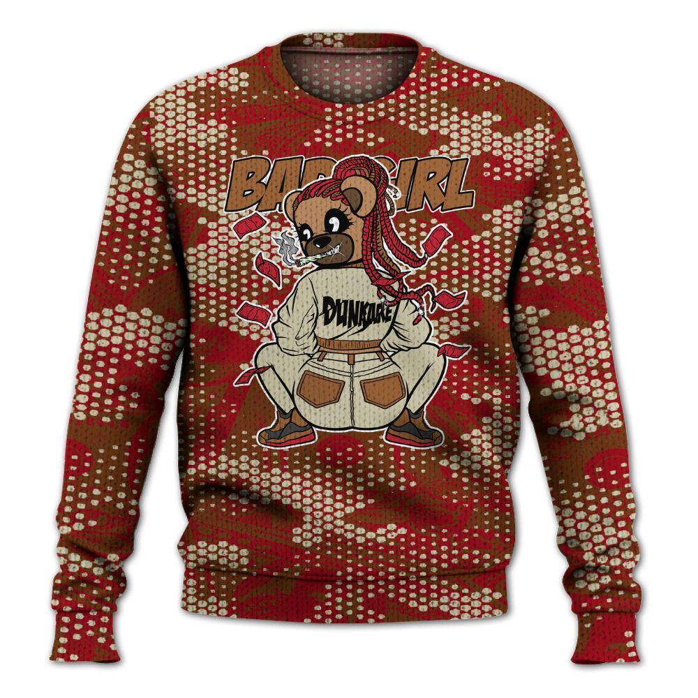 Knitted Sweater To Match Archaeo Brown 5s - Rebellious Girl Bear Banknotes Art