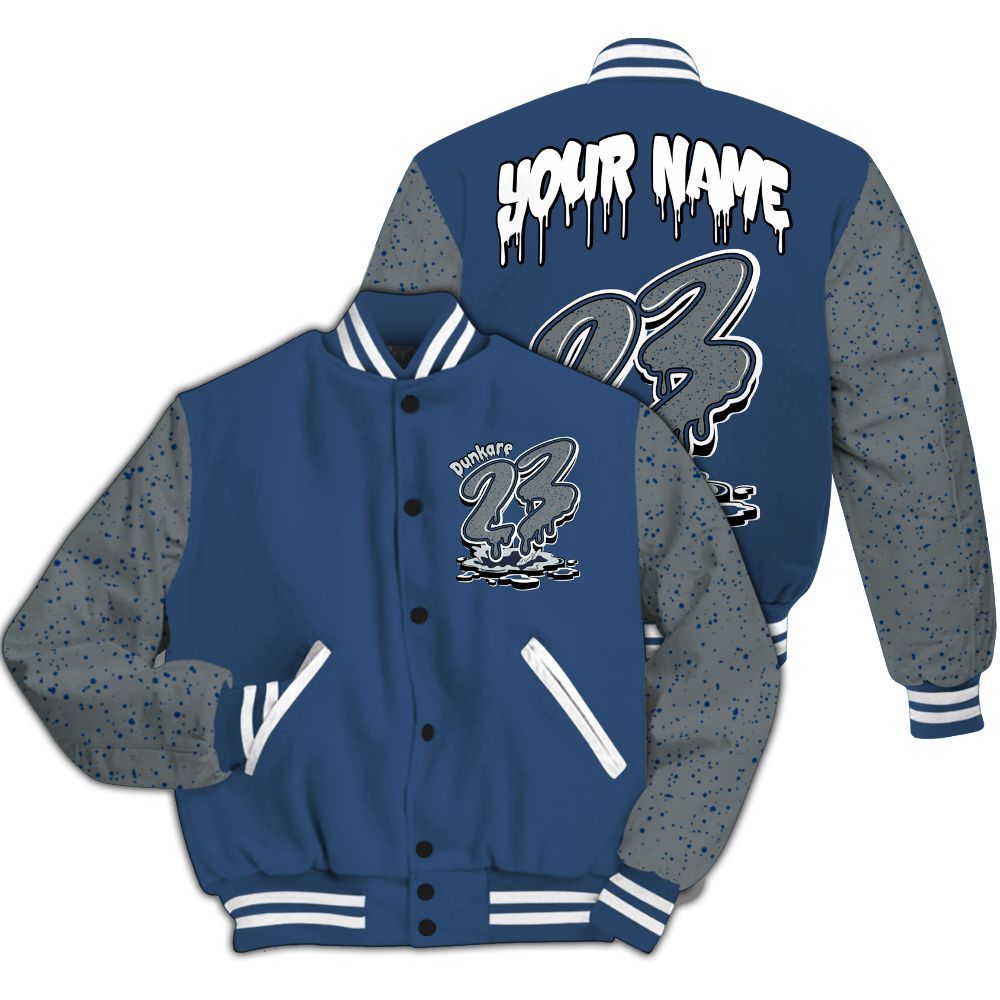 Varsity Jacket To Match Midnight Navy 4s - Custom Name 23 Drip All Over Print