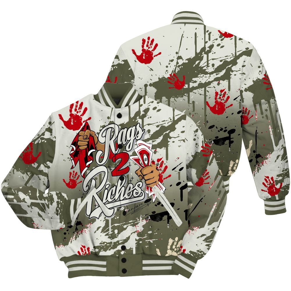 Varsity Jacket To Match Low OG Medium Olive 1s Shirt, Rag 2 Riches All Over Print