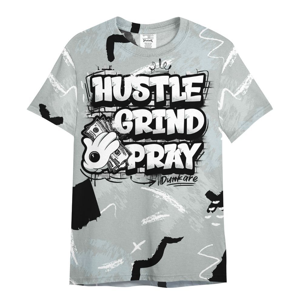 Shirt To Match Black Wolf Grey 12s - Hustle Grind Pray Graphic Street Style All Over Print