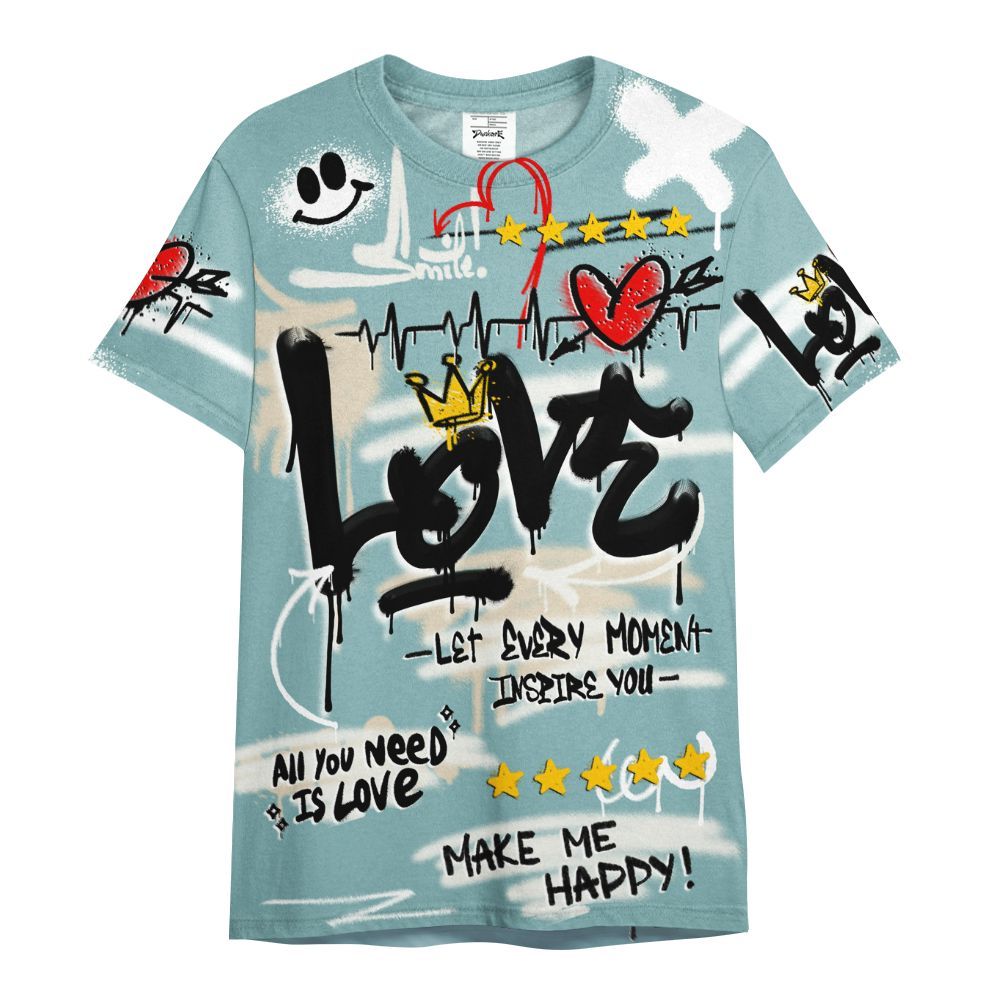 Shirt To Match Dunk Low Glacier Blue Pale Ivory - Happy Love Beats Graffiti Streetwear All Over Print