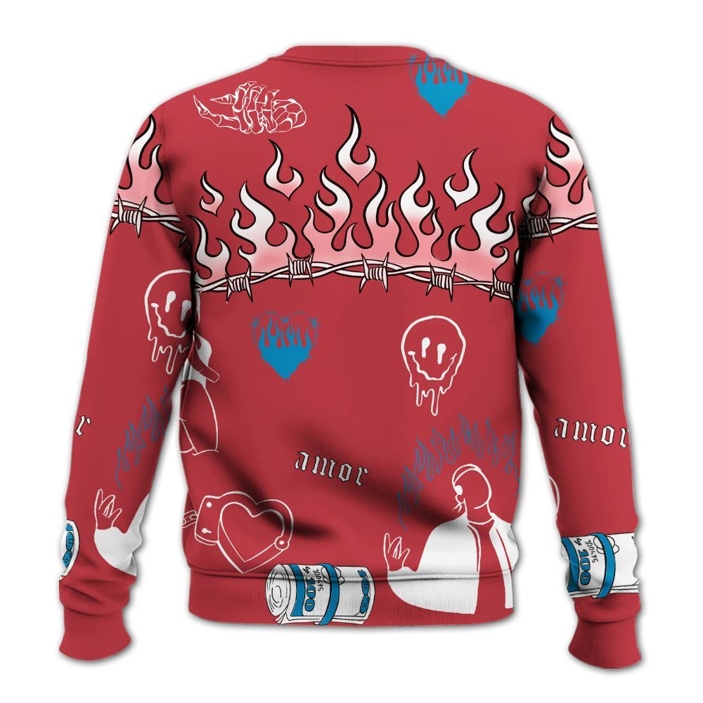 Sweatshirt To Match High OG University Red Dark Powder Blue 1s - Snake Trust No One All Over Print