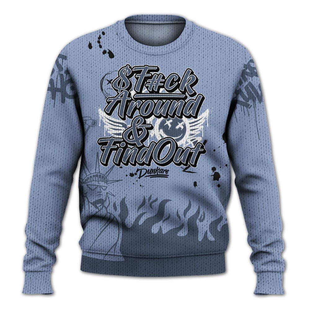 Knitted Sweater To Match Retro Blue Grey 13s - Graphic Fck Around Find Out