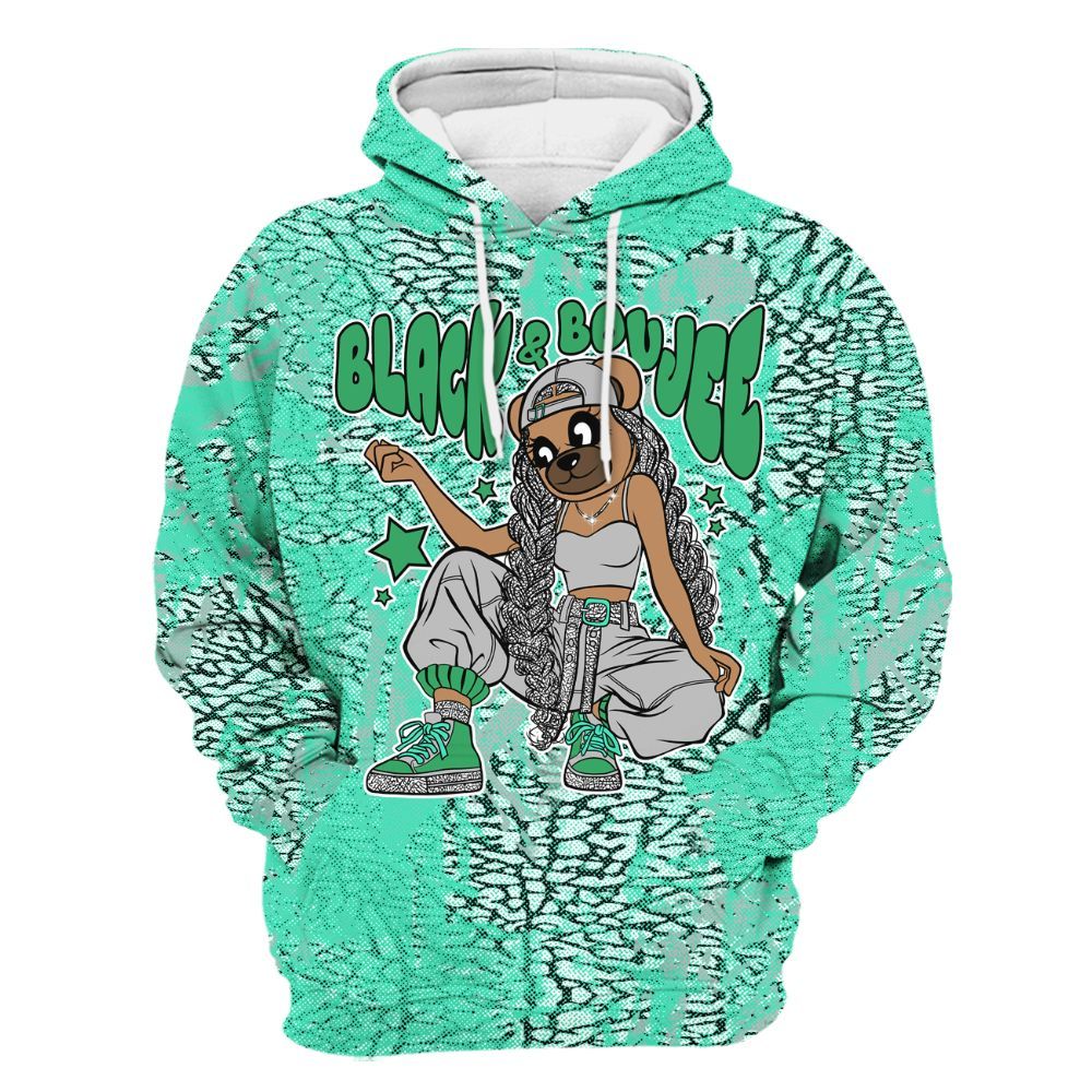 Hoodie To Match Black Green Glow 3s - Boujee Girls Bear Heart Grunge All Over Print