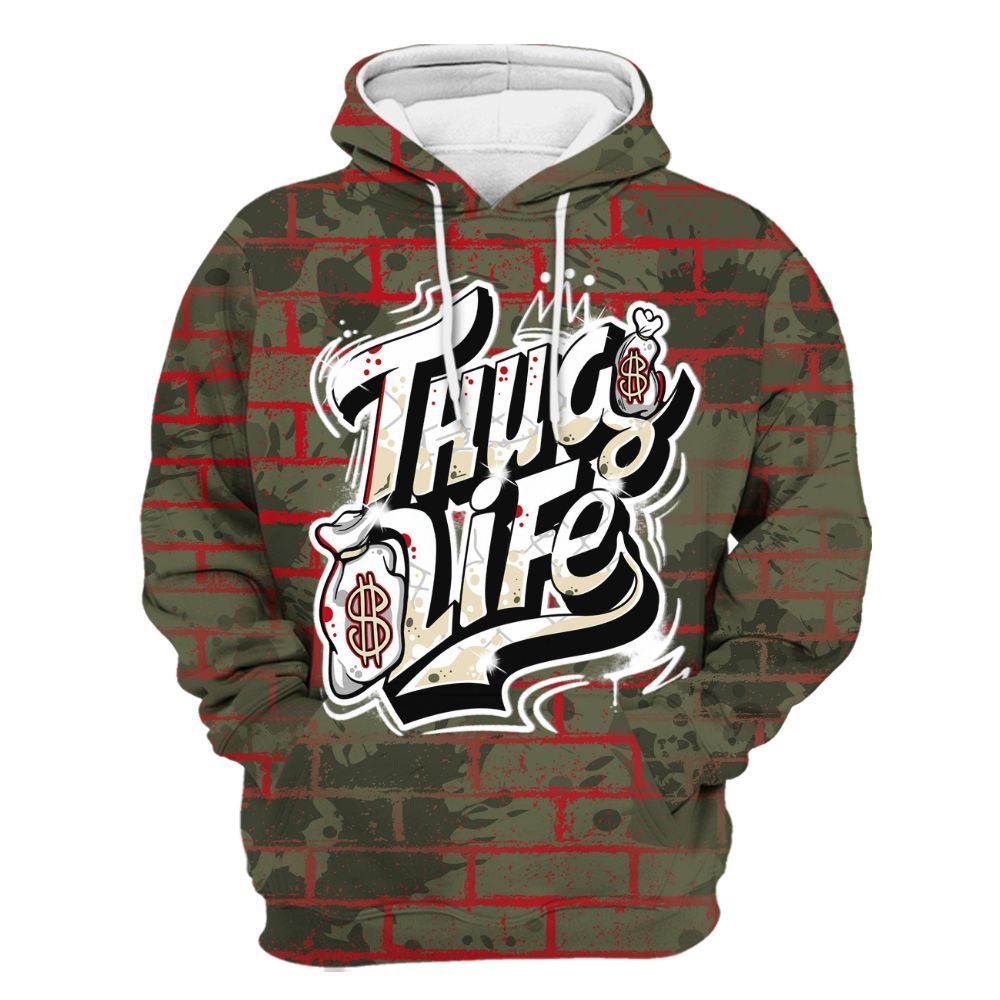 Hoodie To Match Travis Scott Low OG Medium Olive 1s - Free Thug Living Graphic Brick Art All Over Print