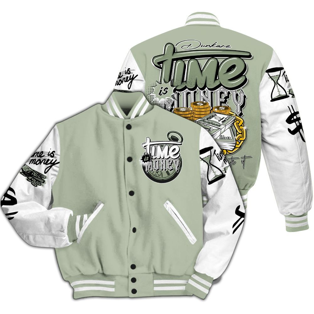 Varsity Jacket To Match Seafoam Sail 4s - Time Is Money All Over Print