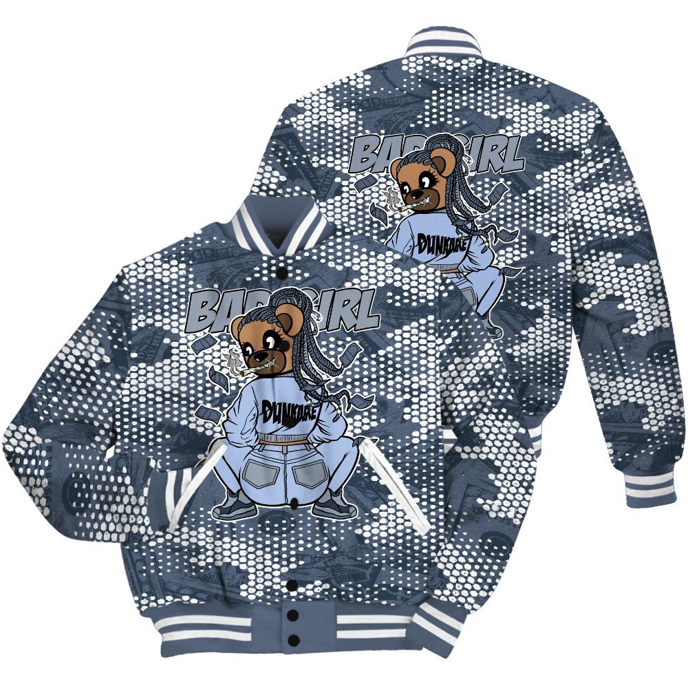 Varsity Jacket To Match Low Diffused Blue 11s Shirt - Rebellious Girl Bear Banknotes Art All Over Print