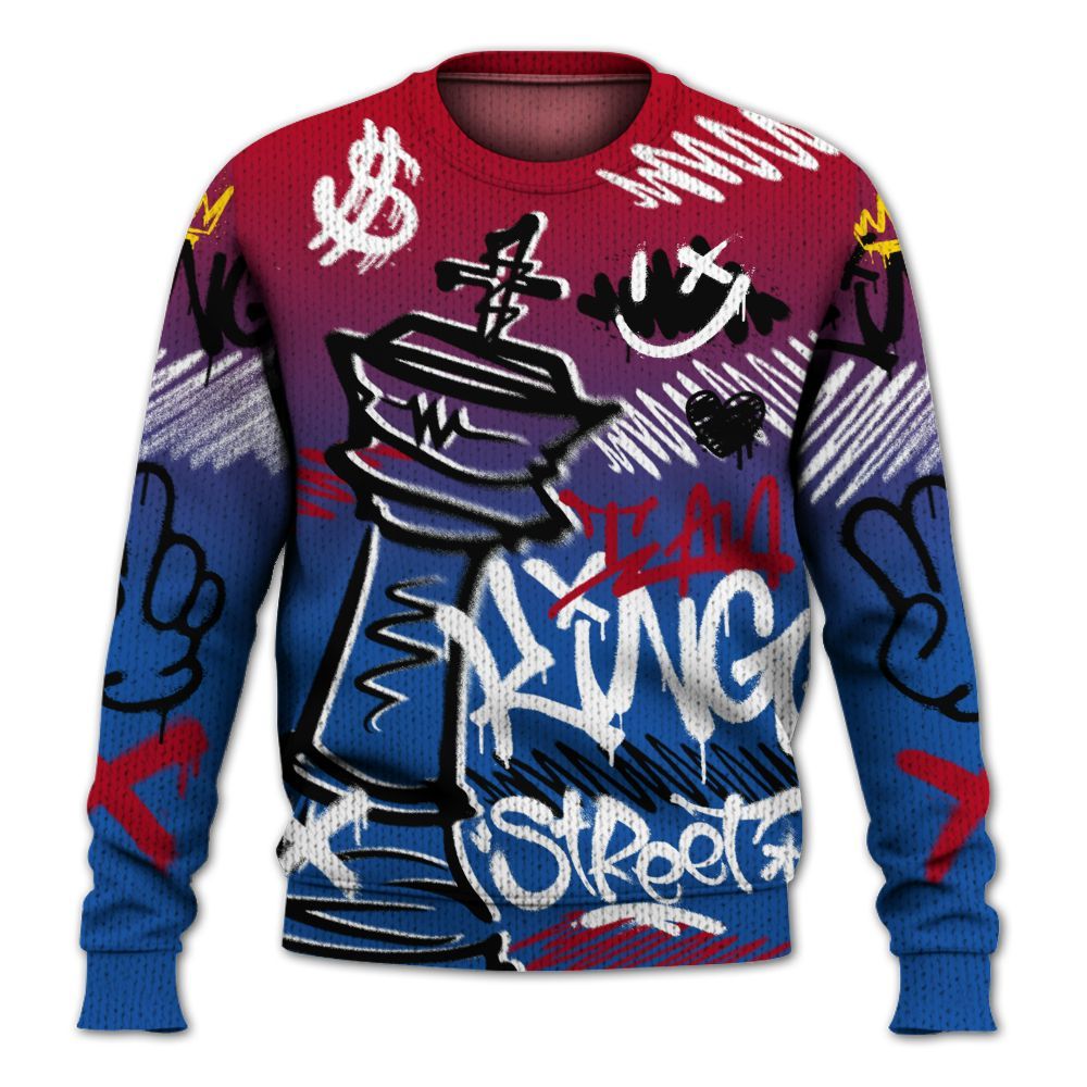 Knitted Sweater To Match Air Griffey Max Black Red Navy Blue 1s - Street King Chess Streetwear