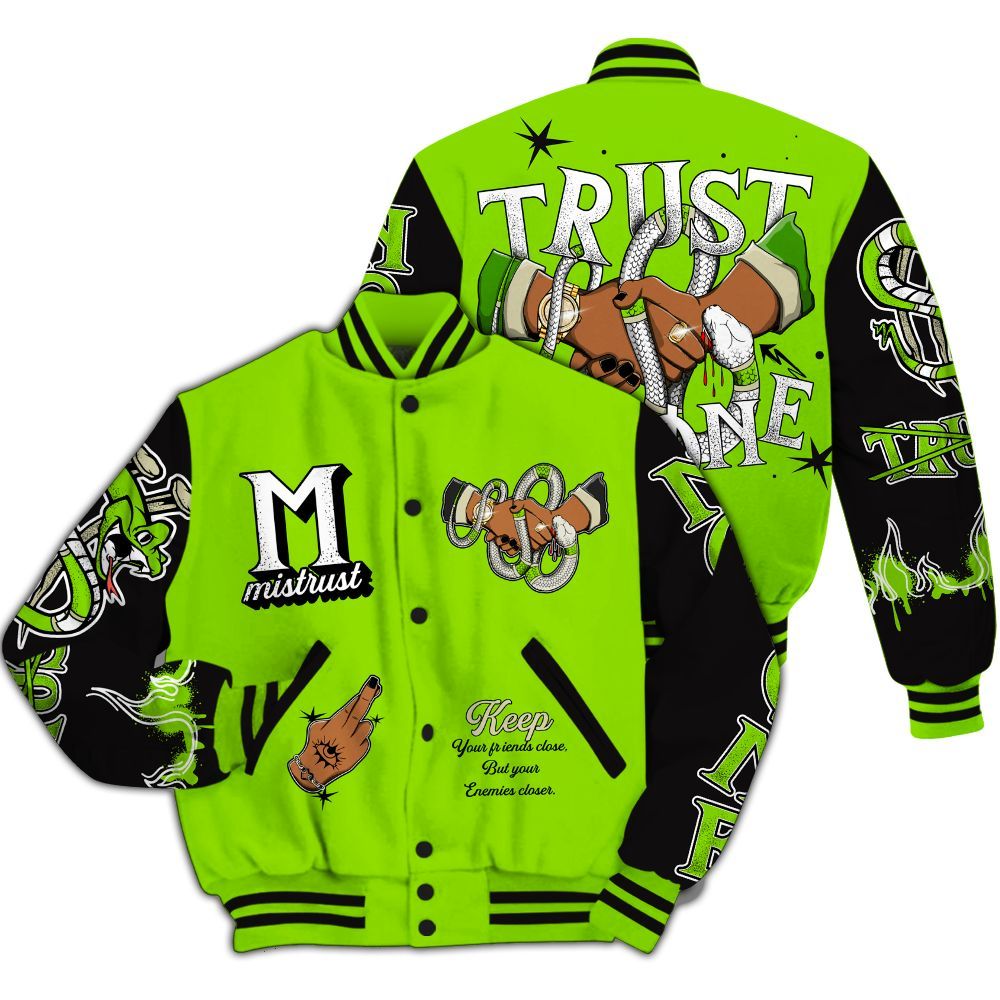 Varsity Jacket To Match Electric Green 6s - Trust No One Snake-Bite Street Style All Over Print