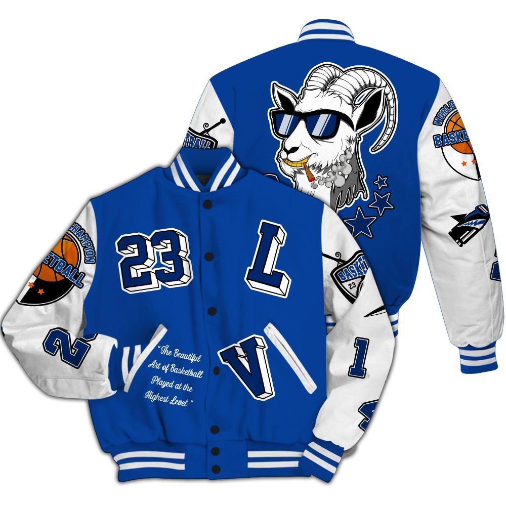 Varsity Jacket To Match Low Game Royal 1s - The GOAT Got Em Streetwear All Over Print
