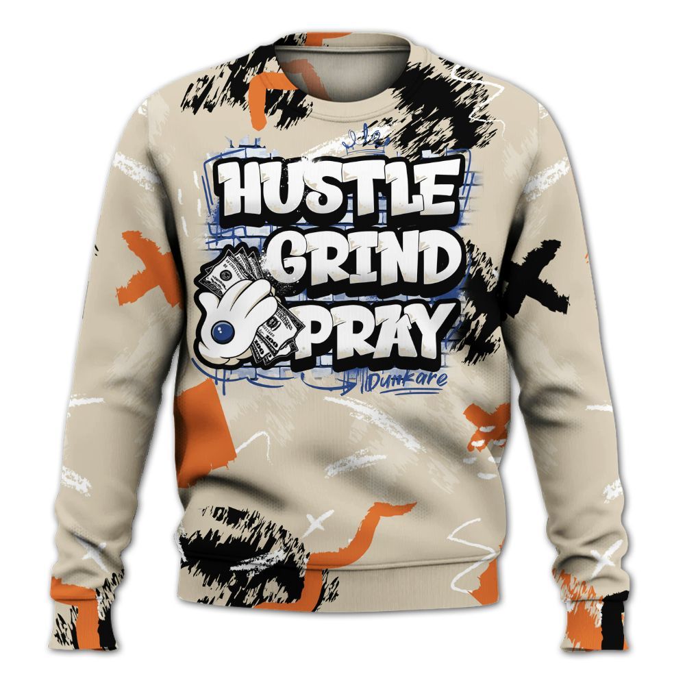 Sweatshirt To Match Air Max 90 Rattan Birch - Hustle Grind Pray Retro All Over Print
