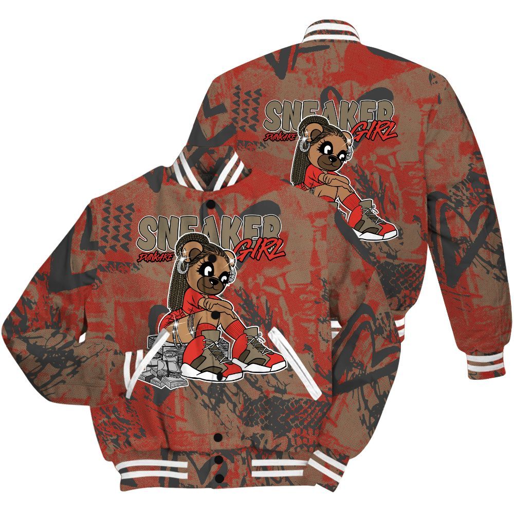Varsity Jacket To Match Olive 9s Shirt - Sneaker Girl Bear Heart Grunge All Over Print