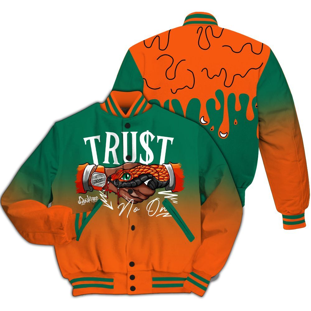 Varsity Jacket To Match SoleFly Sail Gorge Green 3s - Trust No One Drip All Over Print