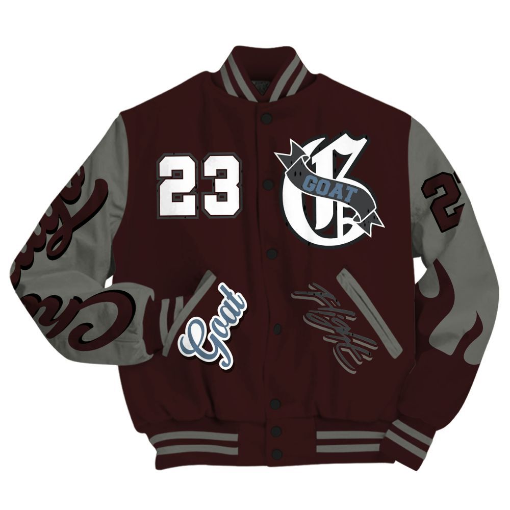 Varsity Jacket To Match Burgundy 5s - The G.O.A.T Flight Streetwear All Over Print