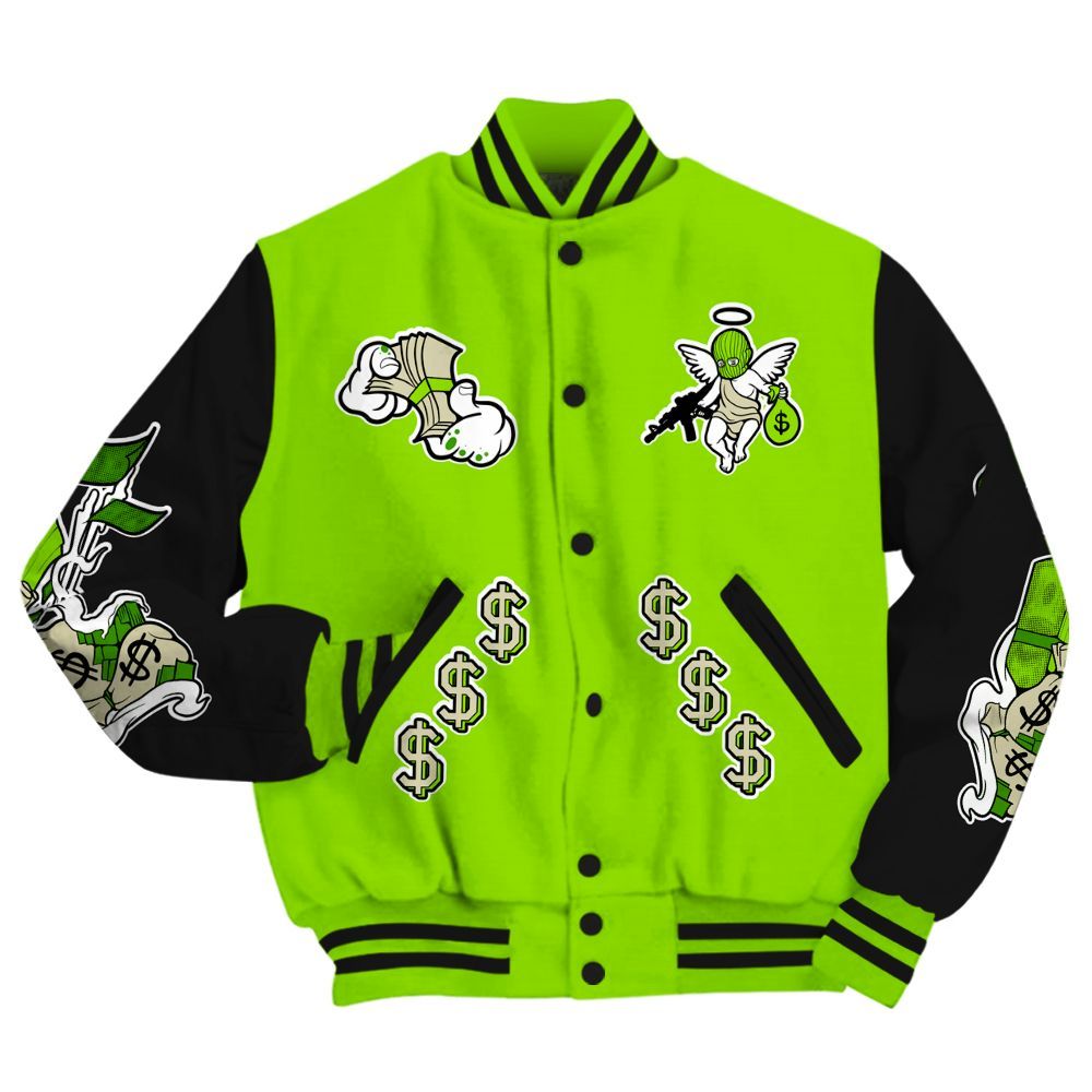 Varsity Jacket To Match Electric Green 6s - Ones Move In Silence Graphic All Over Print