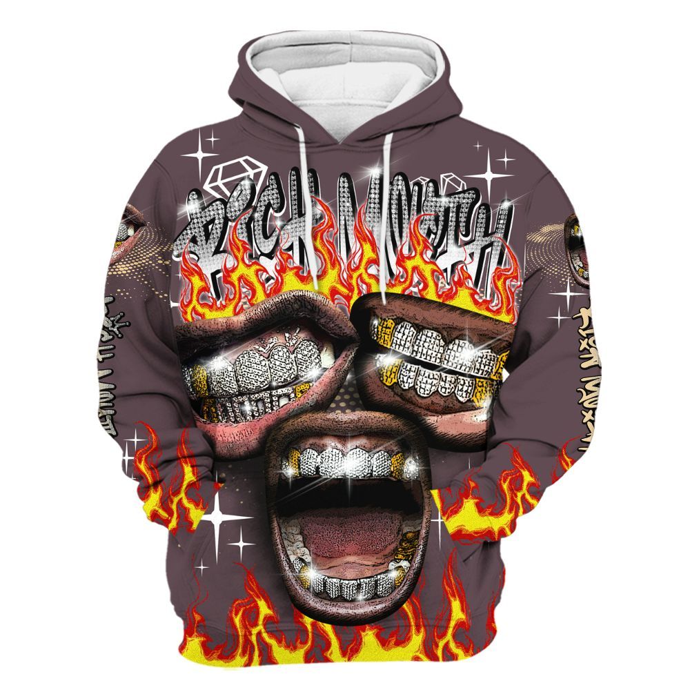 Hoodie To Match AMM Black 3s - Rich Mouth Fire Rap Retro 90s All Over Print