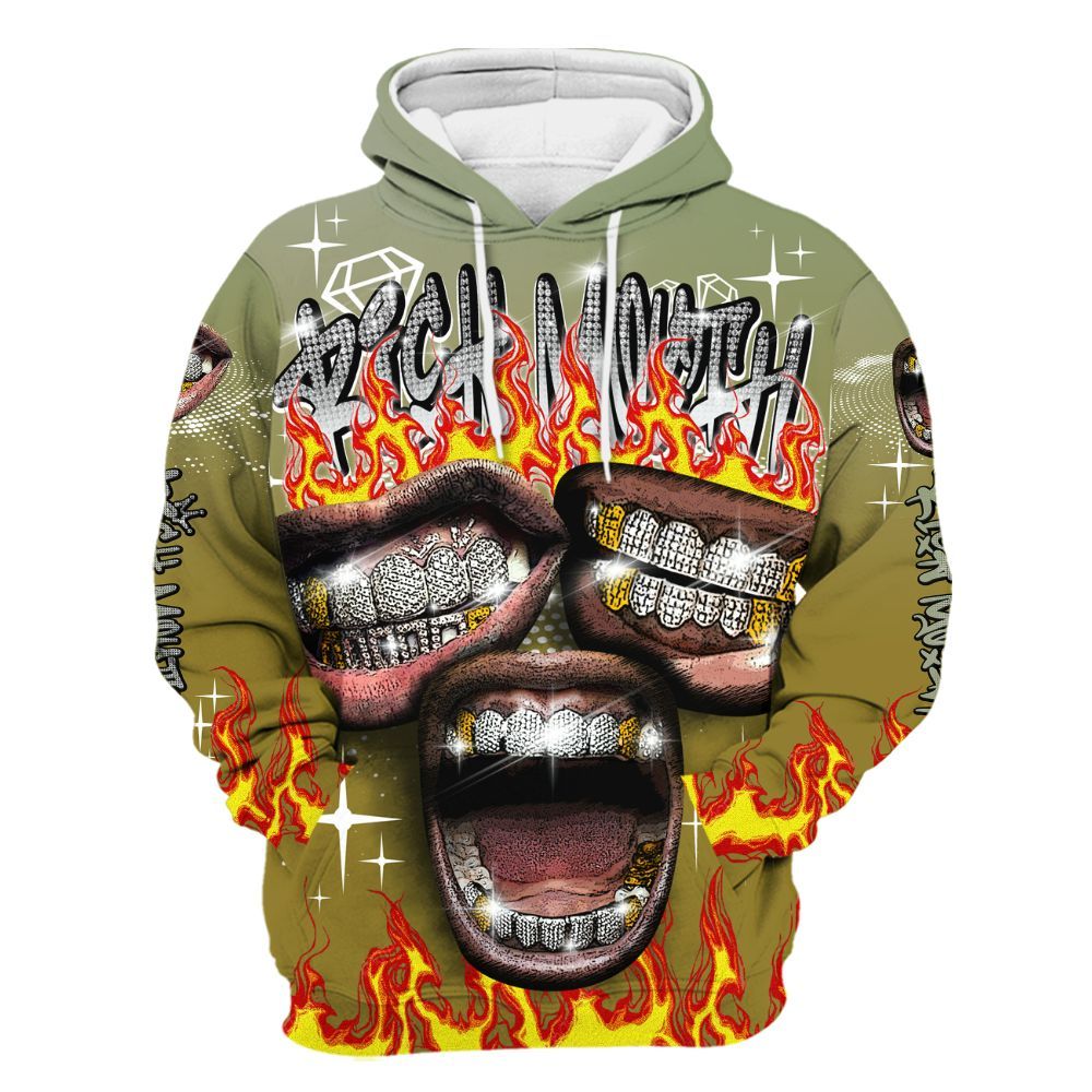 Hoodie To Match Air Flightposite Metallic Gold - Rich Mouth Fire Rap Retro 90s All Over Print
