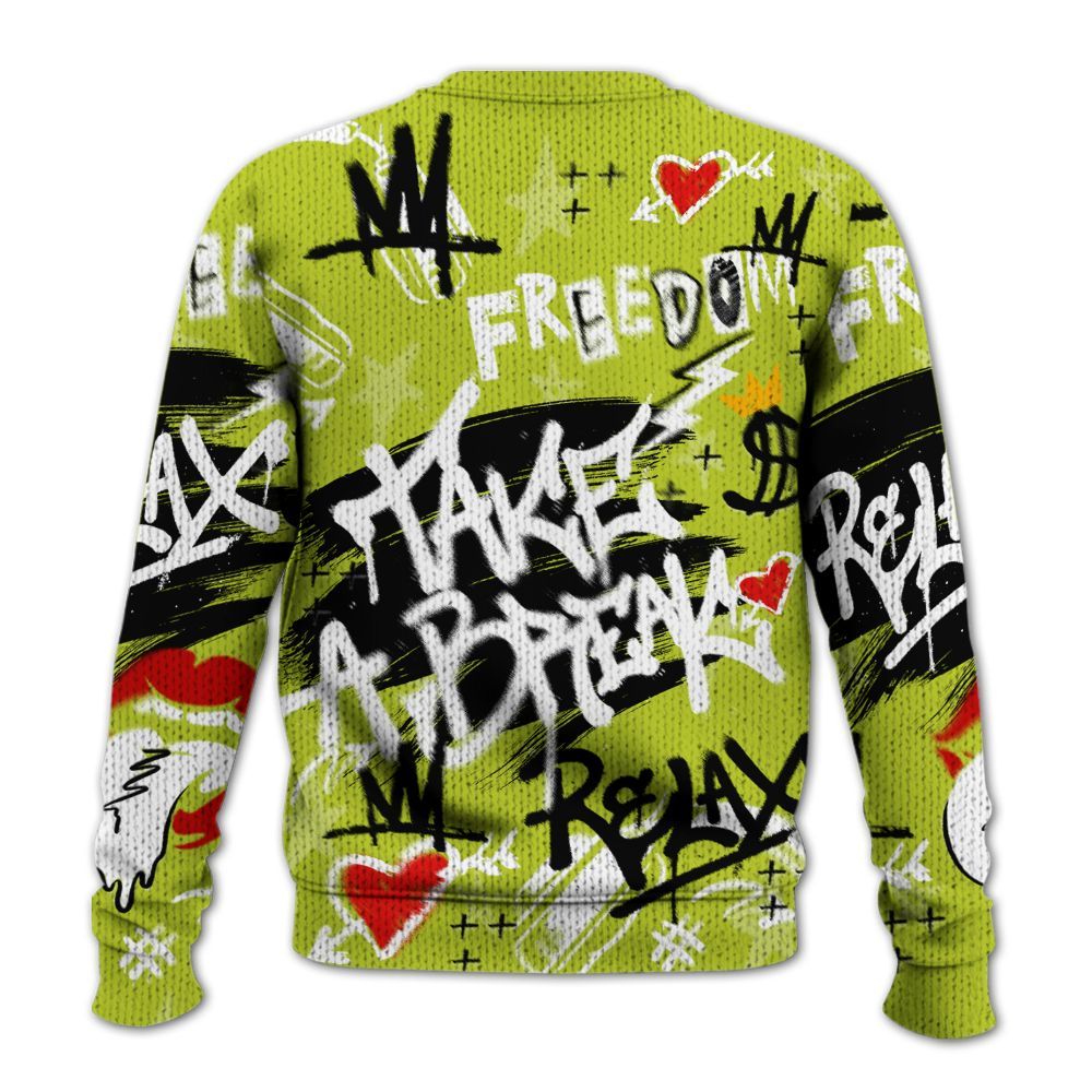 Knitted Sweater To Match Bright Cactus 13s - Take Break Freedom Graffiti Streetwear