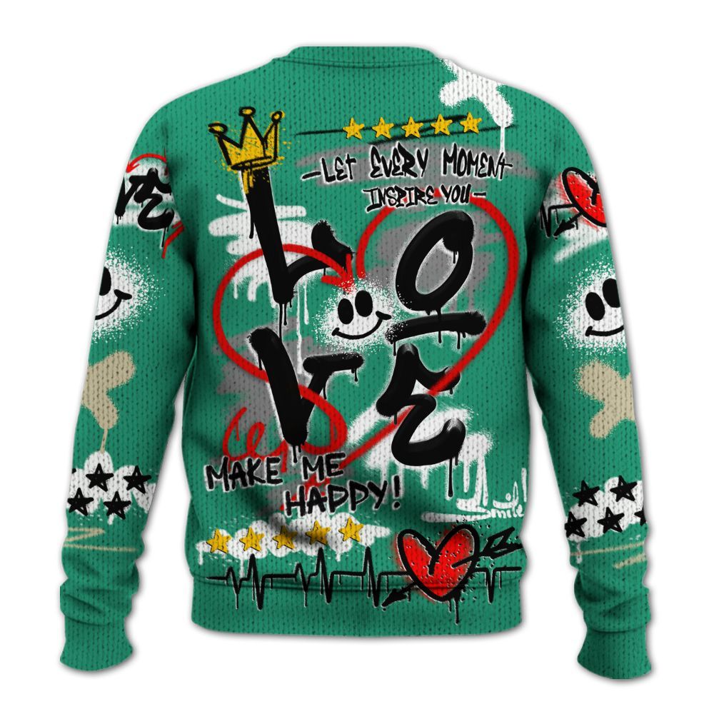 Knitted Sweater To Match Pine Green 4s - Happy Love Beats Graffiti Streetwear