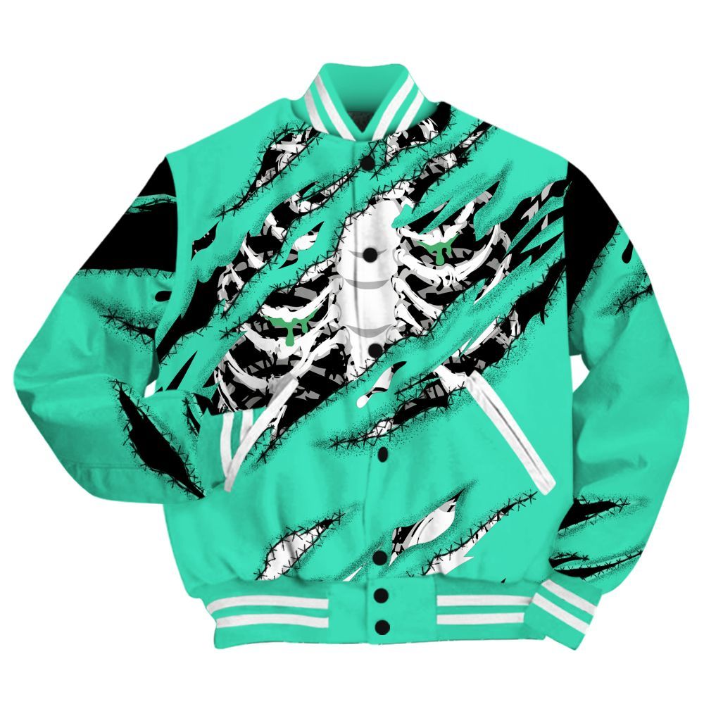 Varsity Jacket To Match Black Green Glow 3s Shirt, GOT 'EM Skeleton Scratch Green Glow 3s All Over Print