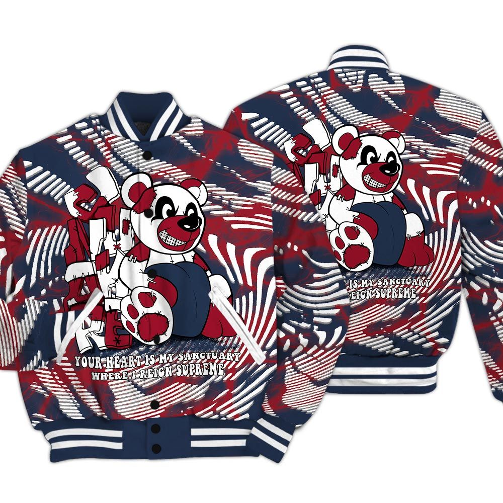 Varsity Jacket To Match Navy Blue 2024 6s - Possession Bear Fume Varsity Jacket Unisex