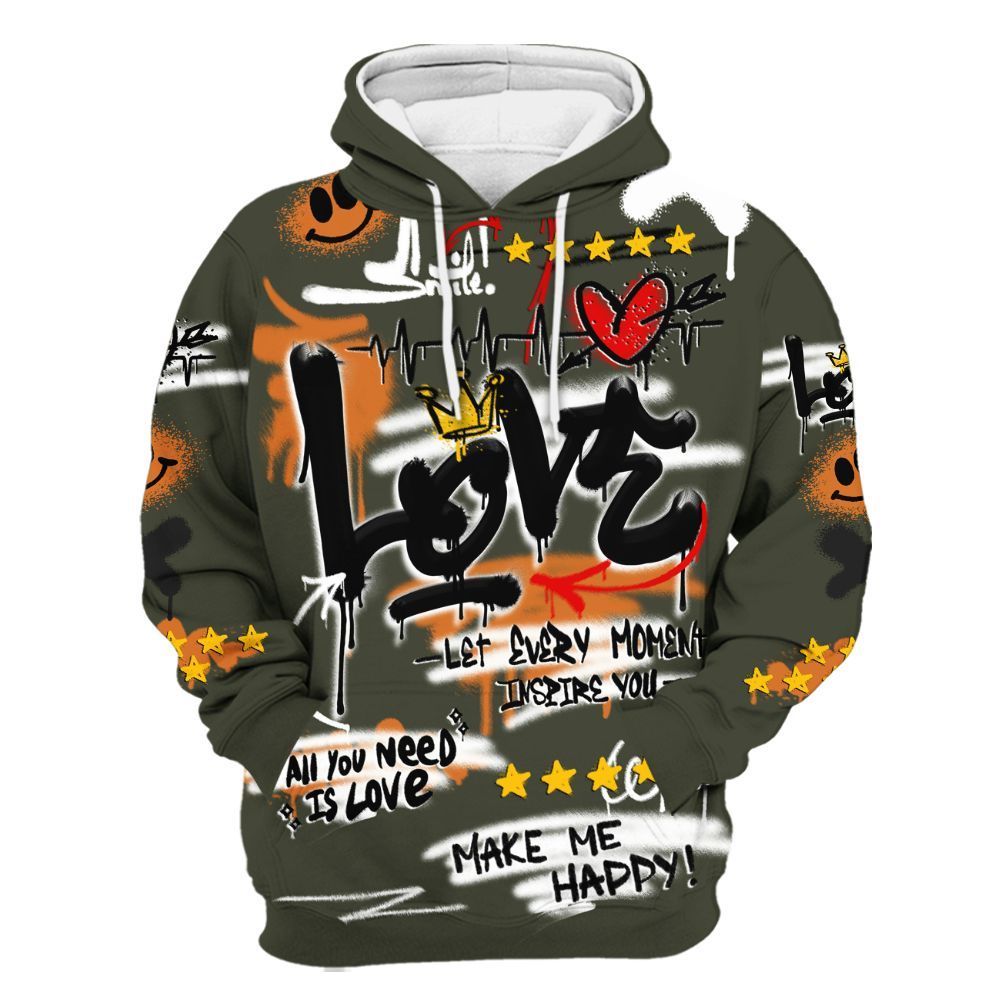 Hoodie To Match Retro Undefeated 4s - Happy Love Beats Graffiti All Over Print