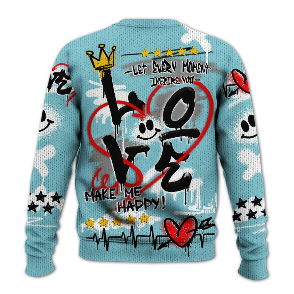 Knitted Sweater To Match Low Legend Blue 11s - Happy Love Beats Graffiti Streetwear