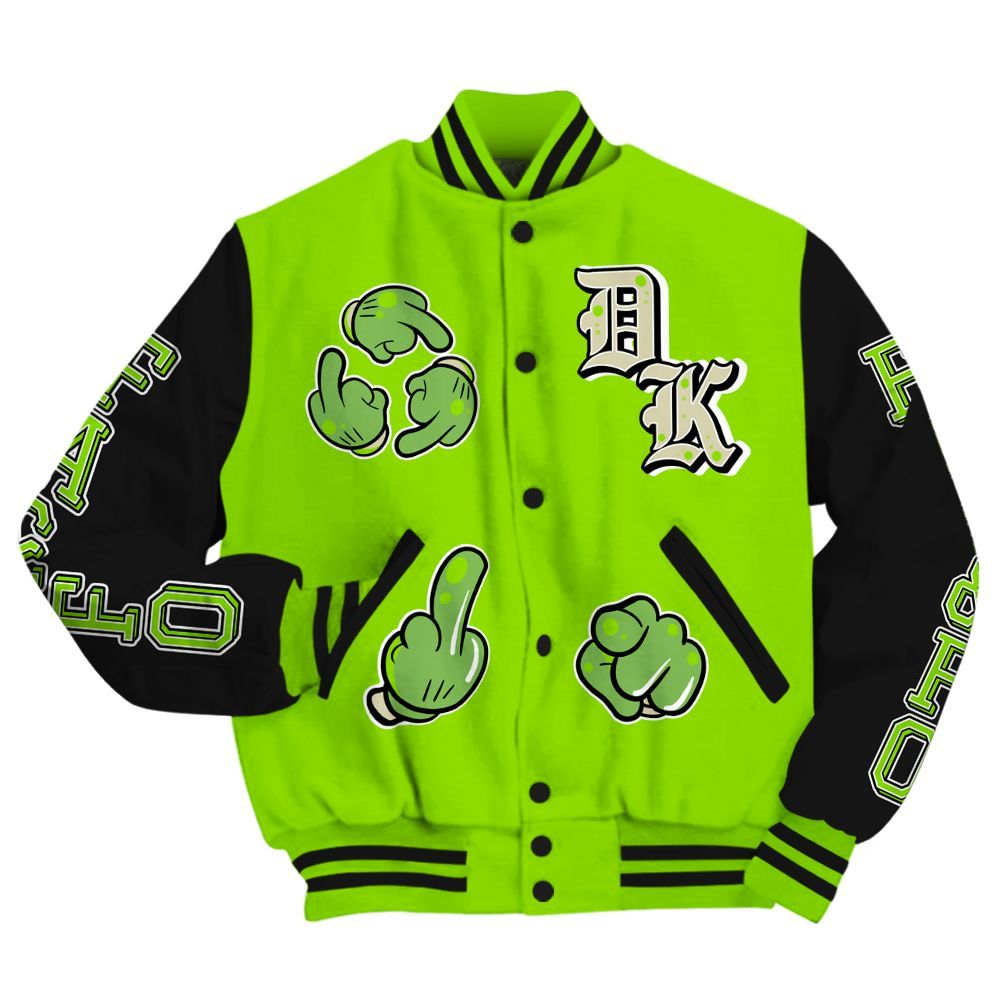 Varsity Jacket To Match Electric Green 6s - F Around Find Out Graphic All Over Print